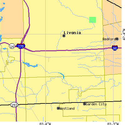 Zip code 48150 close-up map