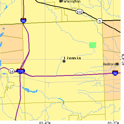 Zip code 48154 close-up map