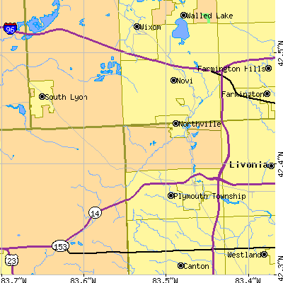 Zip code 48167 close-up map