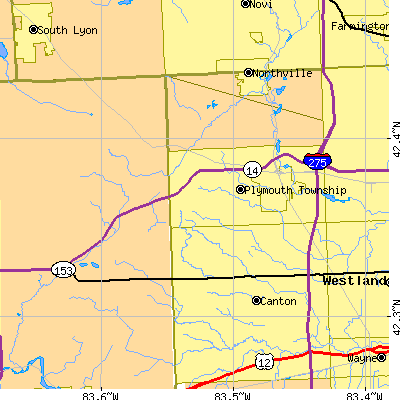 Zip code 48170 close-up map