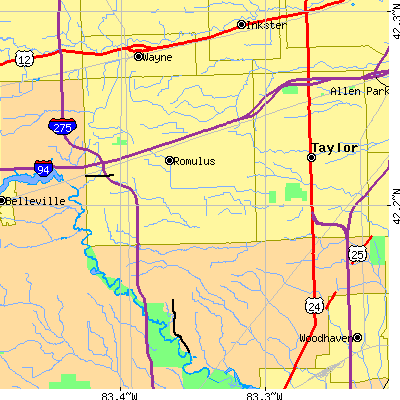 Zip code 48174 close-up map