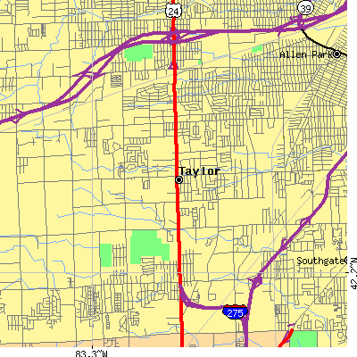 Zip code 48180 close-up map