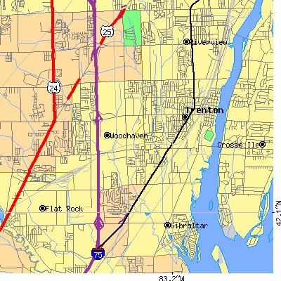 Zip code 48183 close-up map