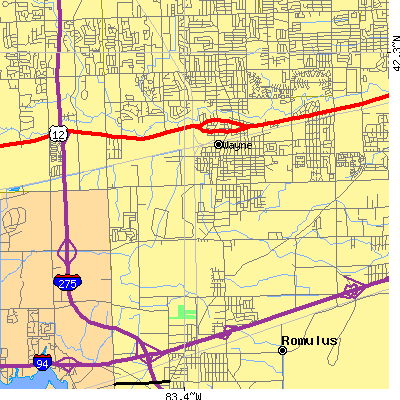 Zip code 48184 close-up map