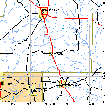 Zip code 71740 close-up map