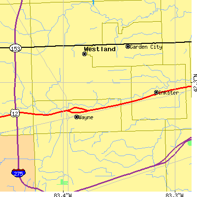 Zip code 48186 close-up map