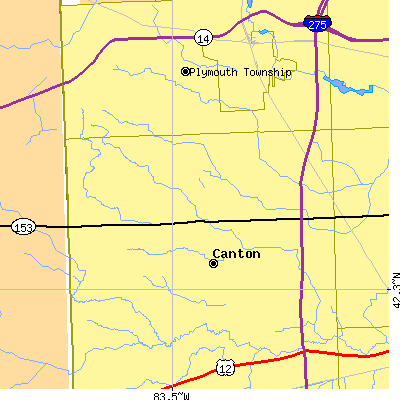 Zip code 48187 close-up map