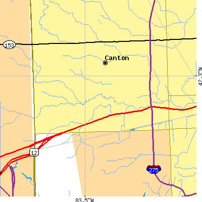 Zip code 48188 close-up map