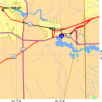 Zip code 48197 close-up map