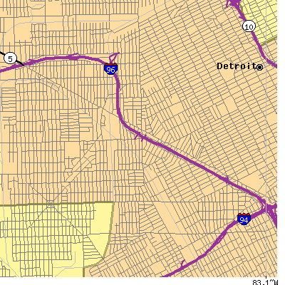 Zip code 48204 close-up map