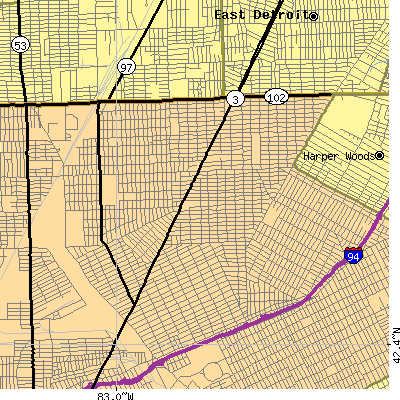 Zip code 48205 close-up map