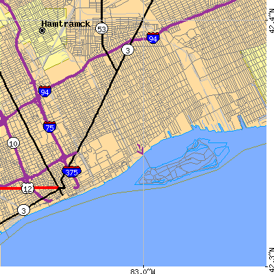 Zip code 48207 close-up map