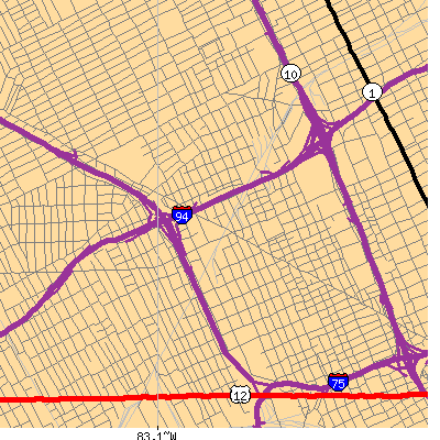 Zip code 48208 close-up map