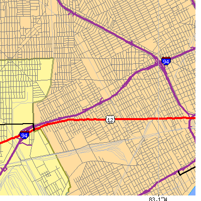 Zip code 48210 close-up map