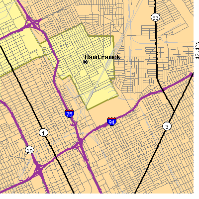 Zip code 48211 close-up map