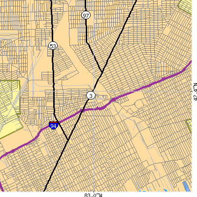 Zip code 48213 close-up map