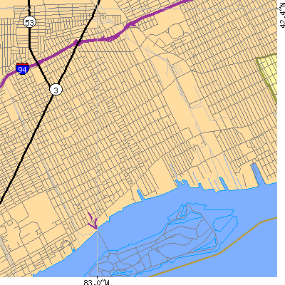 Zip code 48214 close-up map
