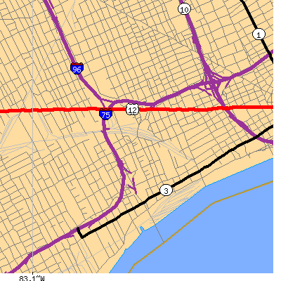 Zip code 48216 close-up map