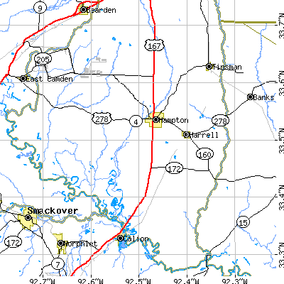 Zip code 71744 close-up map