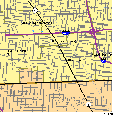 Zip code 48220 close-up map