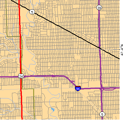 Zip code 48223 close-up map