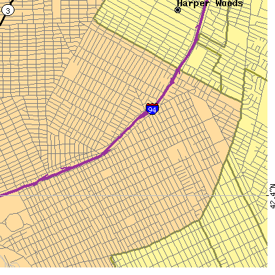 Zip code 48224 close-up map