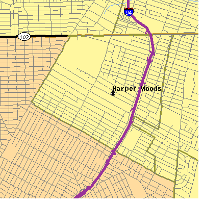 Zip code 48225 close-up map