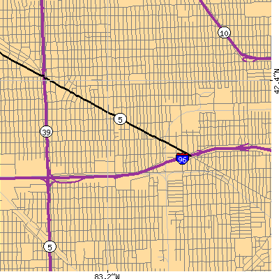 Zip code 48227 close-up map