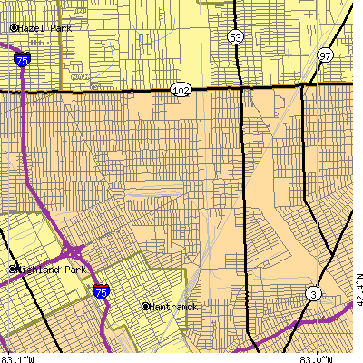 Zip code 48234 close-up map