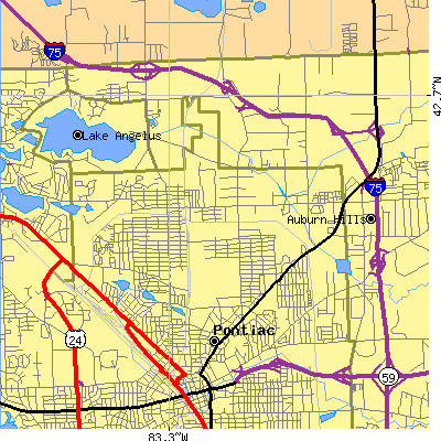 Zip code 48340 close-up map