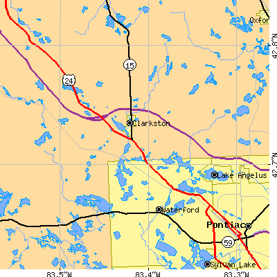 Zip code 48346 close-up map