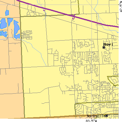 Zip code 48374 close-up map