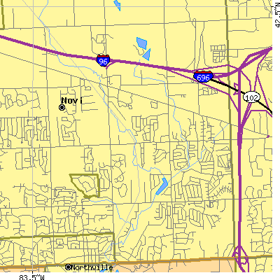 Zip code 48375 close-up map
