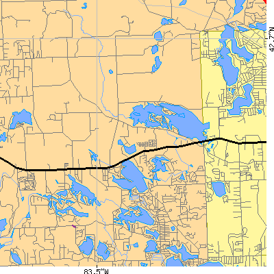Zip code 48386 close-up map