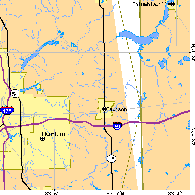 Zip code 48423 close-up map