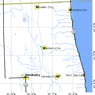Zip code 48427 close-up map