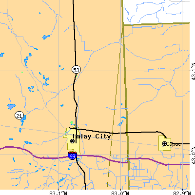 Zip code 48444 close-up map