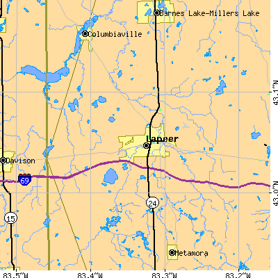 Zip code 48446 close-up map