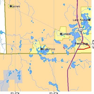 Zip code 48451 close-up map