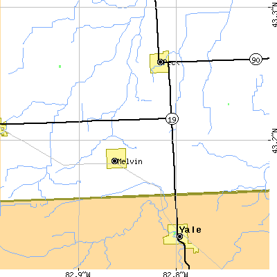 Zip code 48454 close-up map