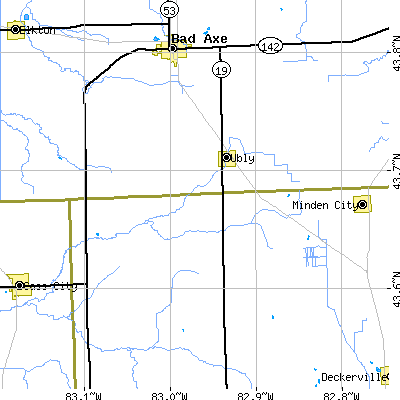 Zip code 48475 close-up map