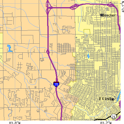 Zip code 48504 close-up map