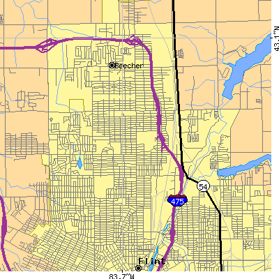 Zip code 48505 close-up map