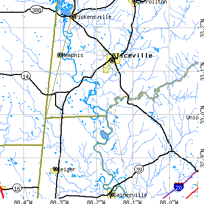 Zip code 35442 close-up map