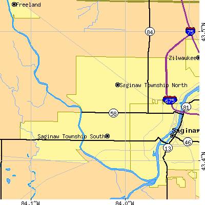 Zip code 48603 close-up map