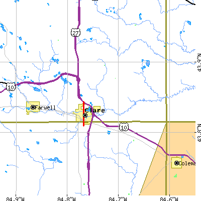 Zip code 48617 close-up map