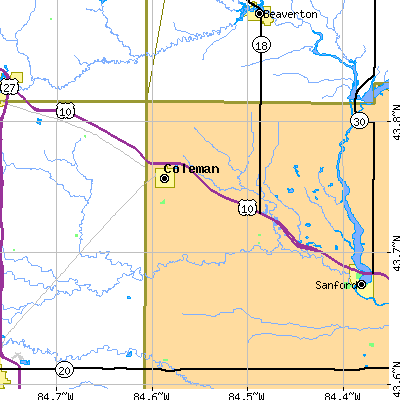 Zip code 48618 close-up map