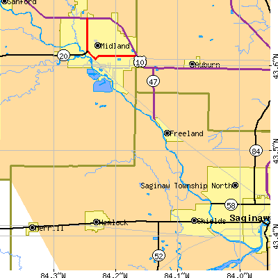 Zip code 48623 close-up map