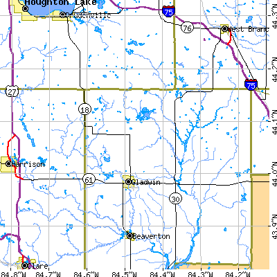 Zip code 48624 close-up map