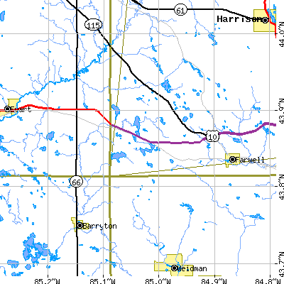 Zip code 48632 close-up map